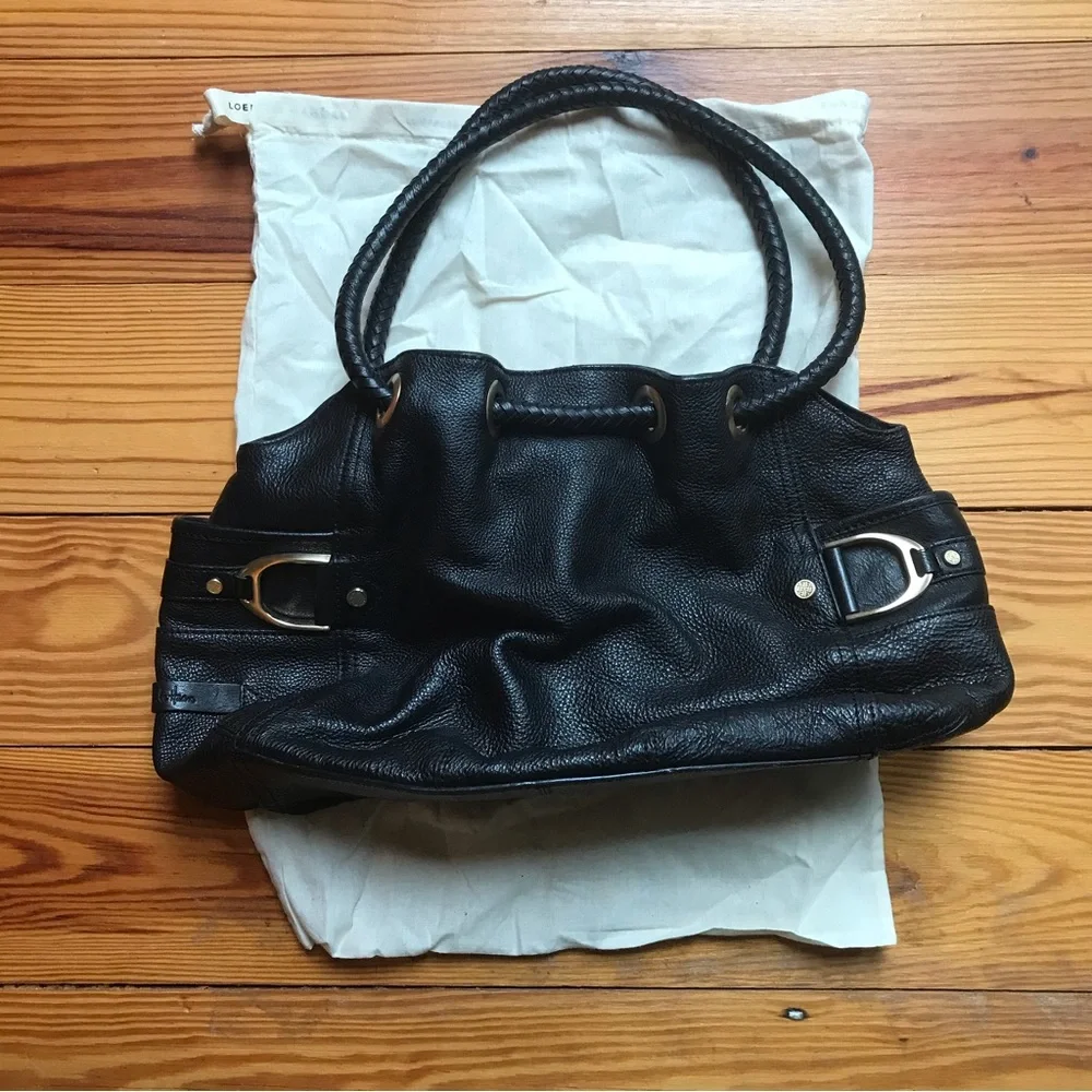 Cole Haan Black Leather Hobo Slouch Shoulder Bag, EUC, 18”